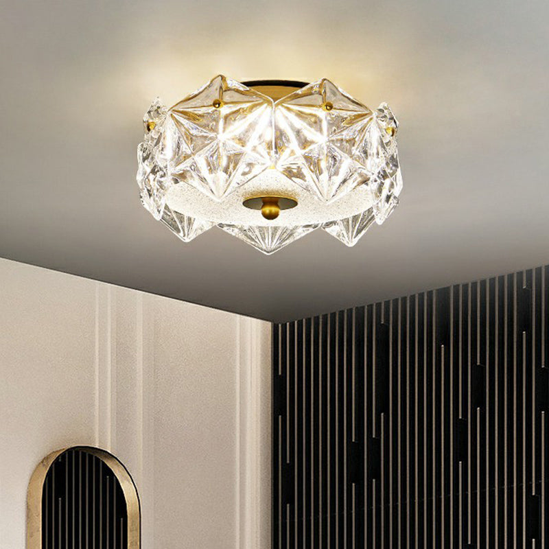 Round LED Surface Mount Ceiling Light Modern Crystal Hexagon Clear Flush Mount Light for Living Room