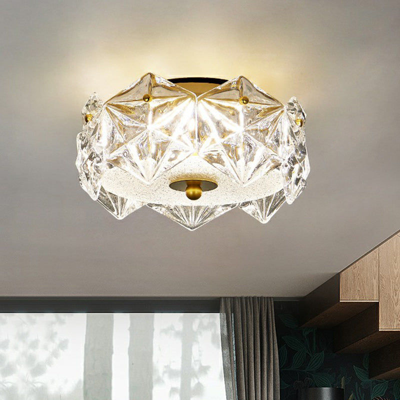 Round LED Surface Mount Ceiling Light Modern Crystal Hexagon Clear Flush Mount Light for Living Room