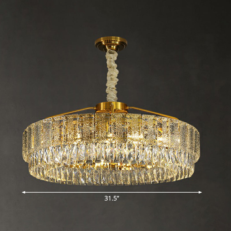 Light Tan Circular Chandelier Lamp Postmodern K9 Crystal Hanging Lamp for Bedroom