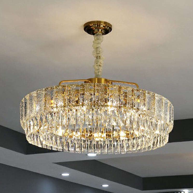 Light Tan Circular Chandelier Lamp Postmodern K9 Crystal Hanging Lamp for Bedroom