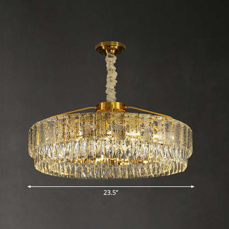 Light Tan Circular Chandelier Lamp Postmodern K9 Crystal Hanging Lamp for Bedroom