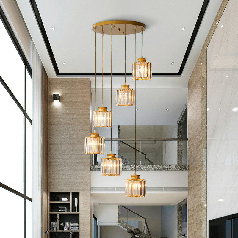 Prendant Cylindrique Postmoderne Prismatique Escalier en cristal Multi Light Chandelier