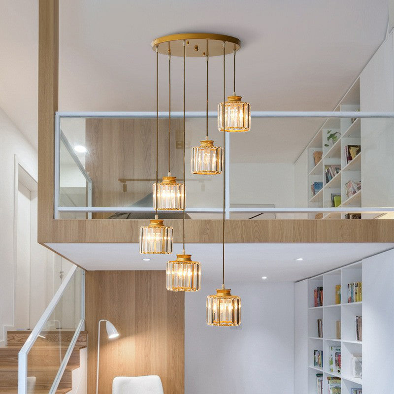 Prendant Cylindrique Postmoderne Prismatique Escalier en cristal Multi Light Chandelier