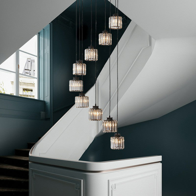 Prendant Cylindrique Postmoderne Prismatique Escalier en cristal Multi Light Chandelier