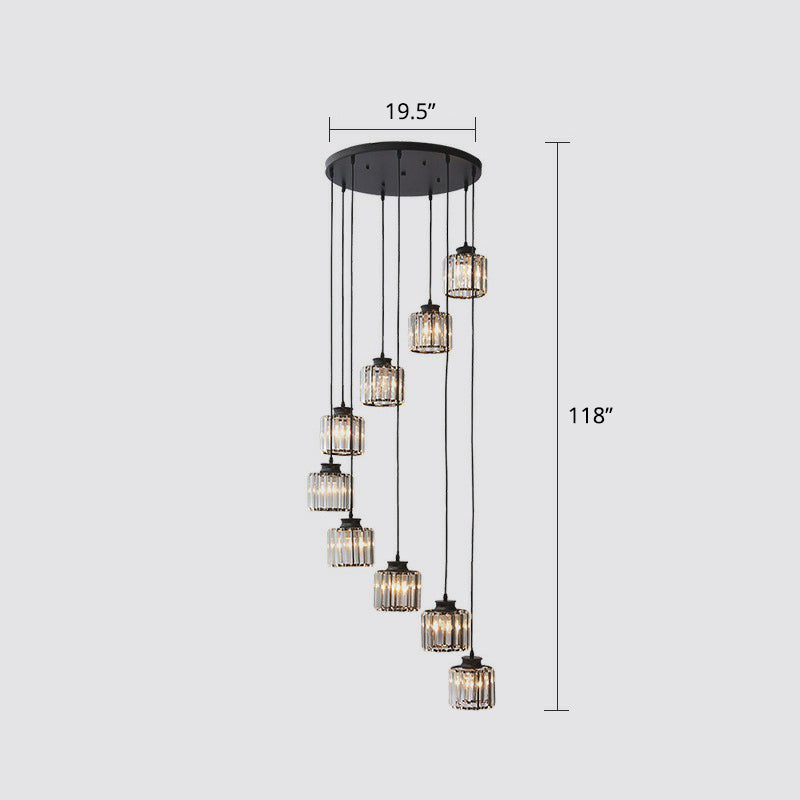 Prendant Cylindrique Postmoderne Prismatique Escalier en cristal Multi Light Chandelier