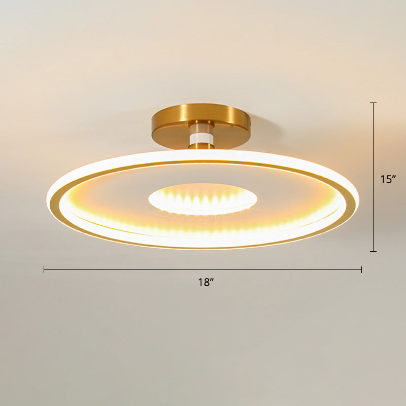 Disc Semi Flush Ceiling Light Simplicity Metal Bedroom LED Flush Mount Lighting Fixture