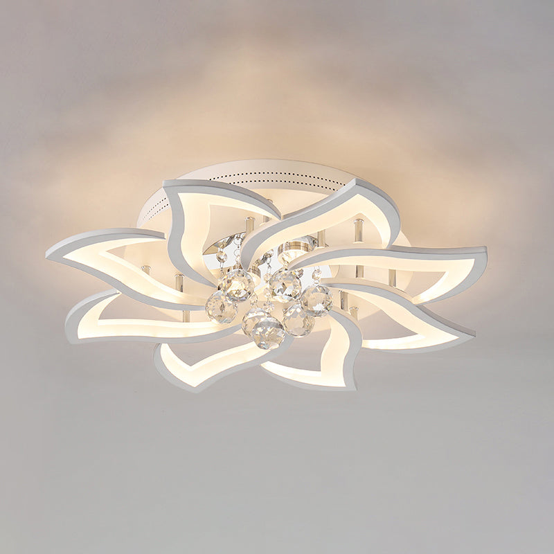 Blossom Metal Flushmount Light Contemporary White Flush Ceiling Light with Crystal Ball