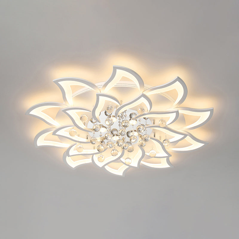 Blossom Metal Flushmount Light Contemporary White Flush Ceiling Light with Crystal Ball