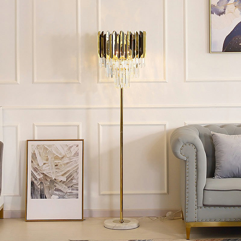 Gouden Taps vloerlicht Postmodern 3-licht Prismatal Crystal Stand Up Lamp voor woonkamer