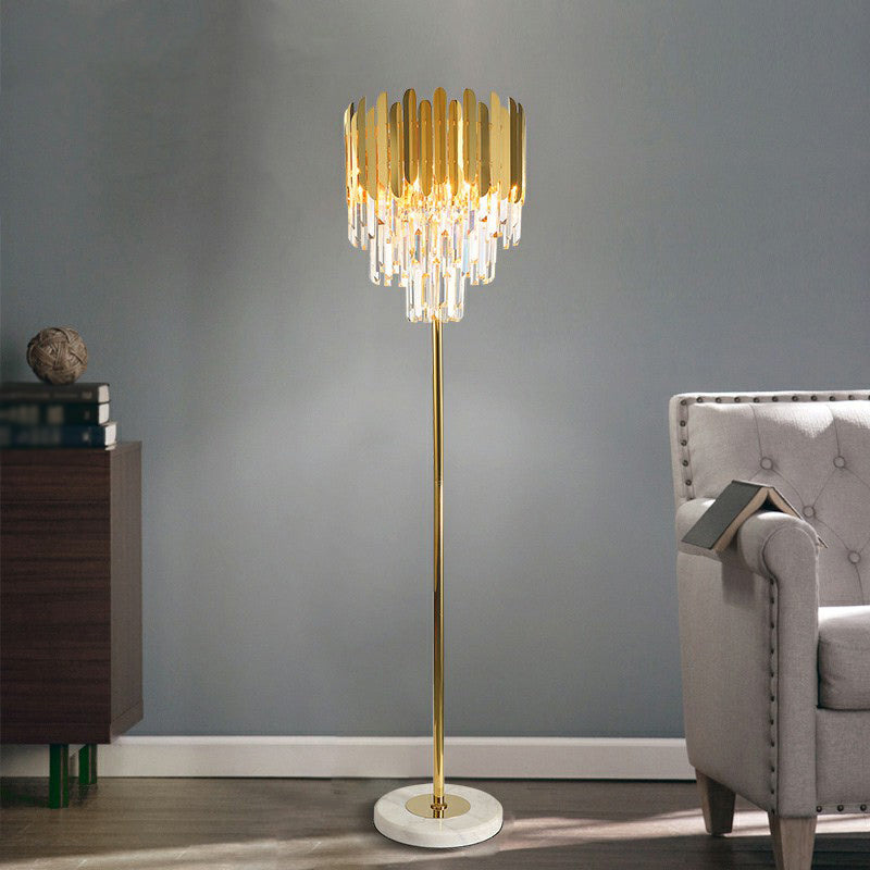 Gold Taper Floor Light Postmodern 3-Light Prismatic Crystal Stand Up Lamp for Living Room