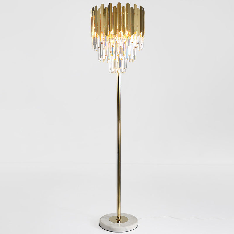 Gold Conteil Floor Light Postmodern 3-Light Prismatic Crystal Stand Up Lamp pour le salon