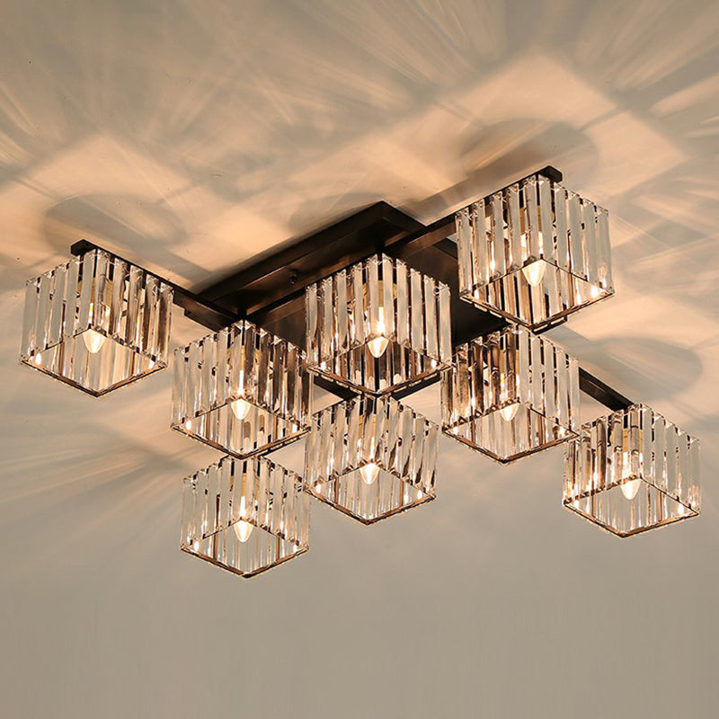 Cubic Semi Flush Ceiling Light Modern Crystal Bedroom Flush Mount Lighting Fixture