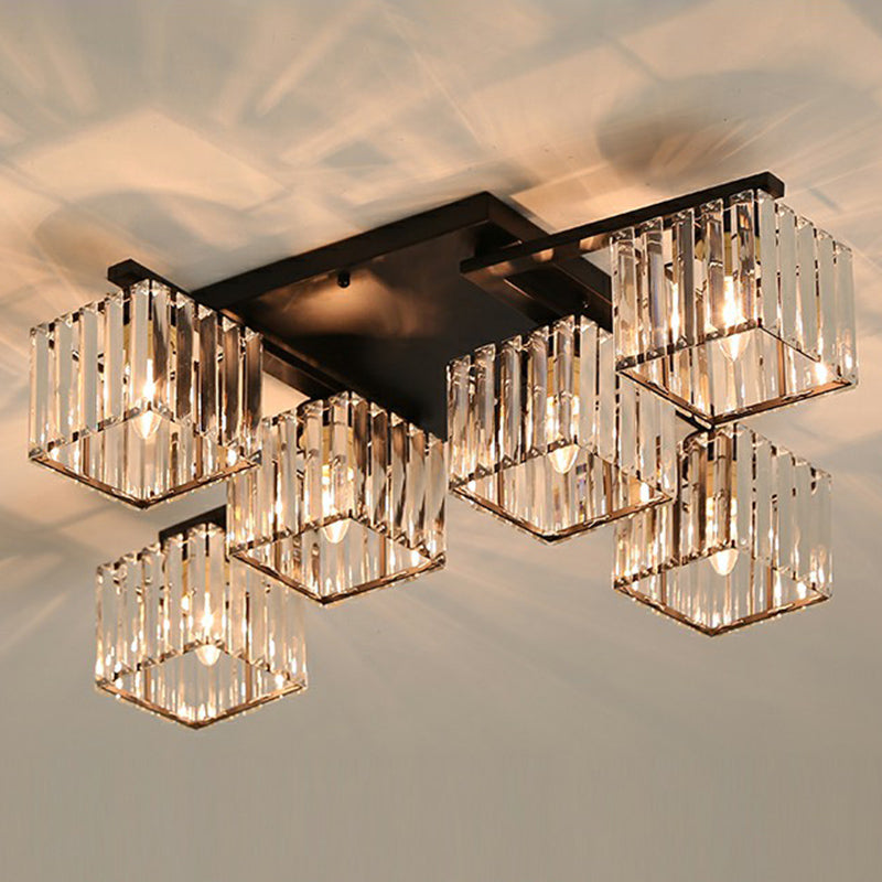 Cubic Semi Flush Ceiling Light Modern Crystal Bedroom Flush Mount Lighting Fixture