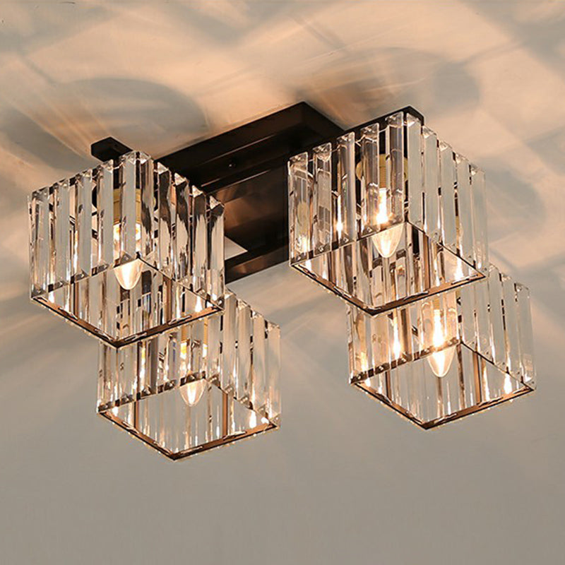 Cubic Semi Flush Ceiling Light Modern Crystal Bedroom Flush Mount Lighting Fixture