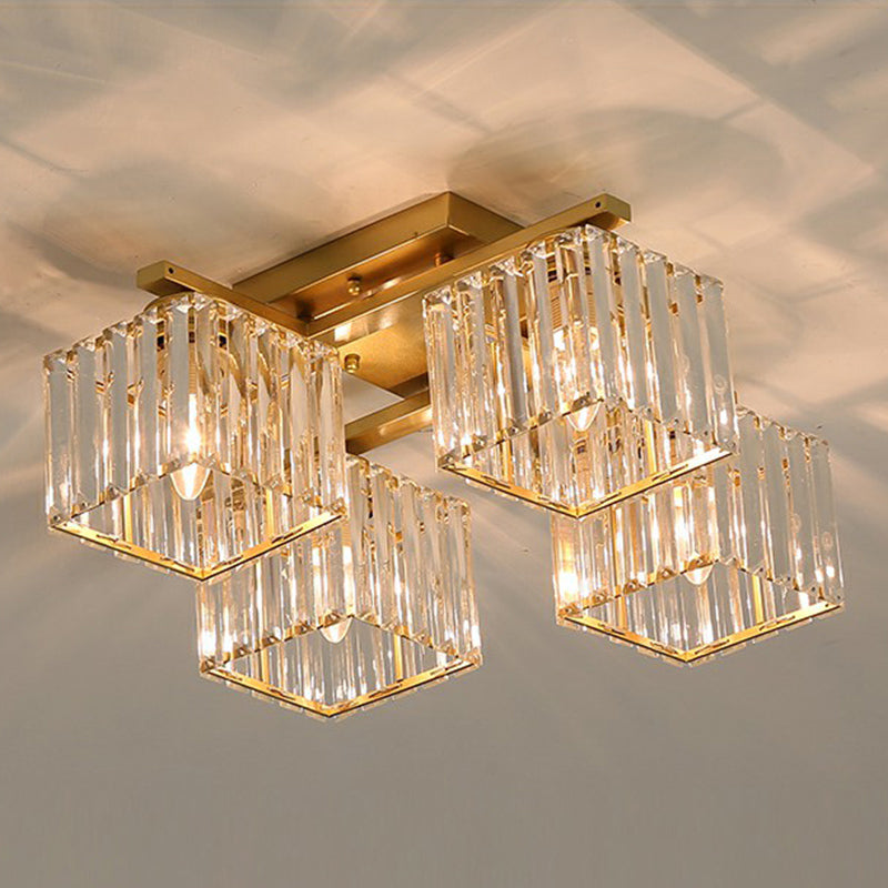 Cubic Semi Flush Ceiling Light Modern Crystal Bedroom Flush Mount Lighting Fixture