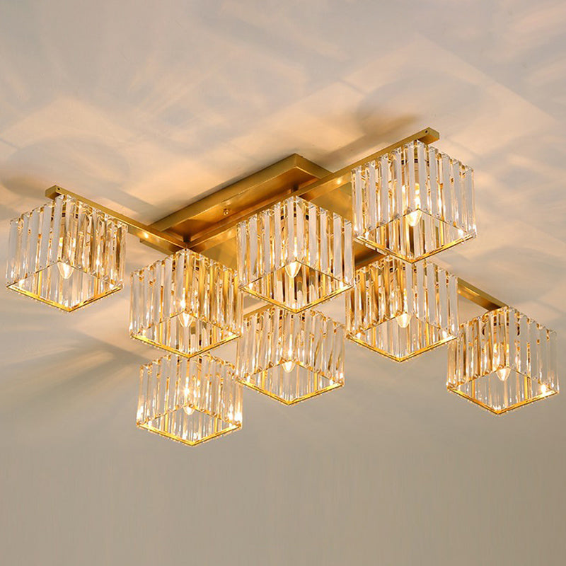 Cubic Semi Flush Ceiling Light Modern Crystal Bedroom Flush Mount Lighting Fixture