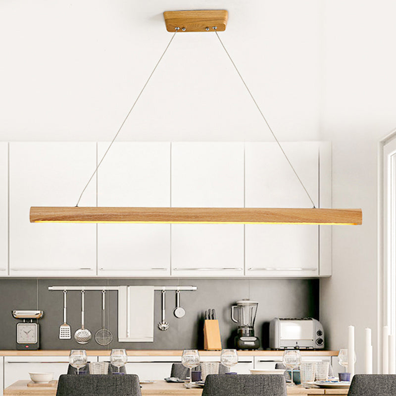 23.5"/35.5"/47" Wide Linear LED Pendant Light Contemporary Wooden 1-Light Dining Room Hanging Light Fixture in Warm/White Light over Table