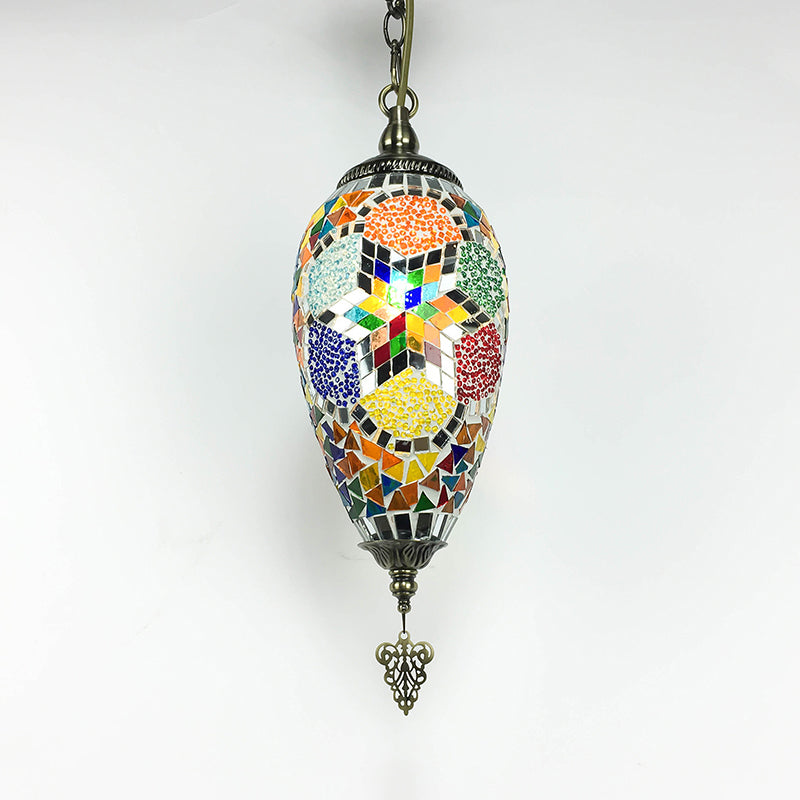 Colorful Glass Teardrop Pendant Lighting Antique 1/3 Heads Suspended Lighting Fixture in Bronze