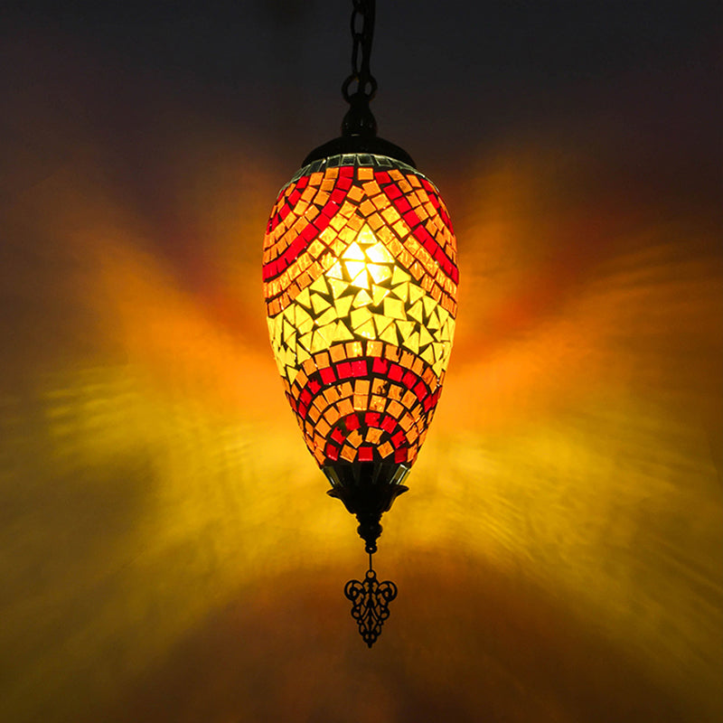 Colorful Glass Teardrop Pendant Lighting Antique 1/3 Heads Suspended Lighting Fixture in Bronze