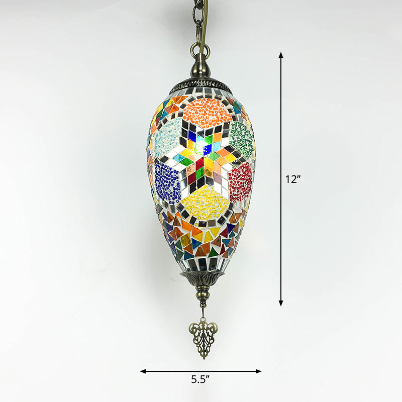 Colorful Glass Teardrop Pendant Lighting Antique 1/3 Heads Suspended Lighting Fixture in Bronze