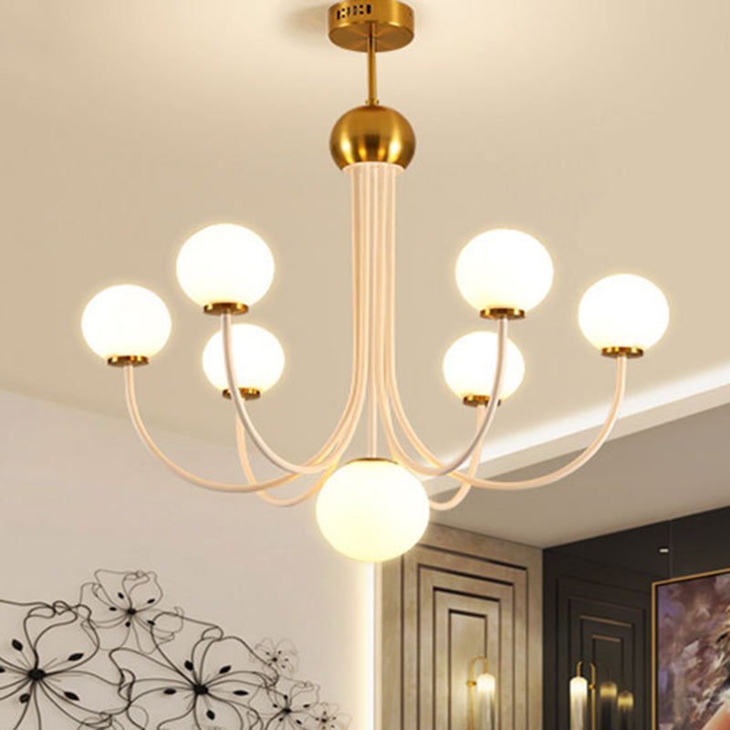 POST moderno lampadario a braccio curvo con design sputnik in vetro bianco 5/7 luci a led lampada appesa