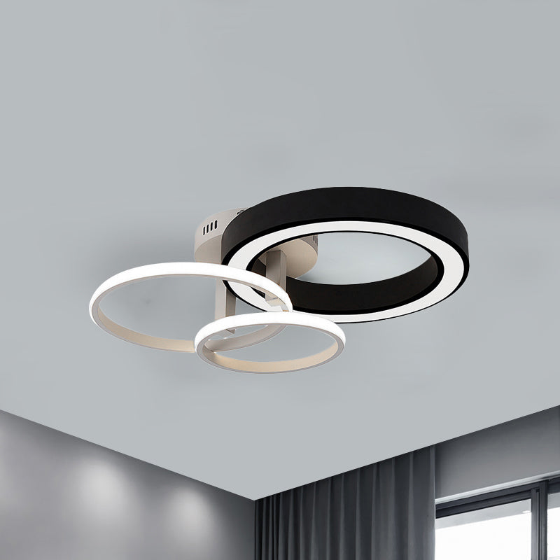 Circles Bedroom Flush Light Fixture Acrylic 3 Lights Contemporary Style Ceiling Mounted Light in Black and White