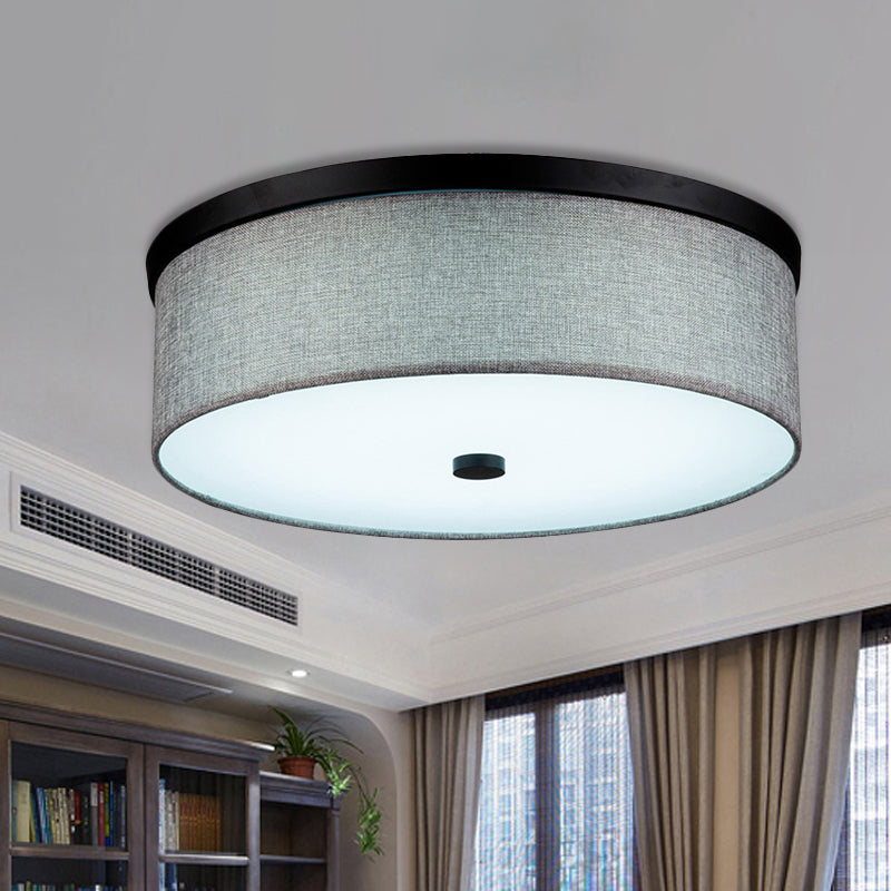 Drum Ceiling Mounted Light Modernism Fabric Grey LED Flush Mount Lamp, 16"/19.5" Dia