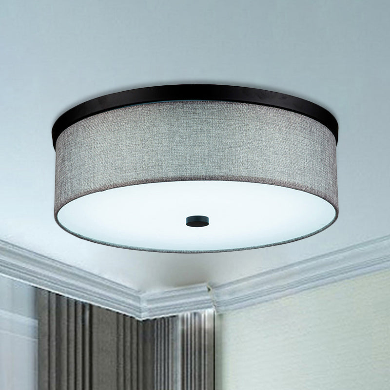 Drum Ceiling Mounted Light Modernism Fabric Grey LED Flush Mount Lamp, 16"/19.5" Dia