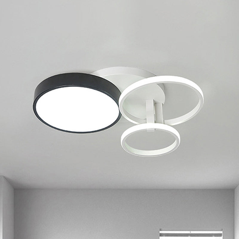 Circular Living Room Ceiling Mounted Light Acrylic 3/5 Lights Modern Stylish Close to Ceiling Light in Black