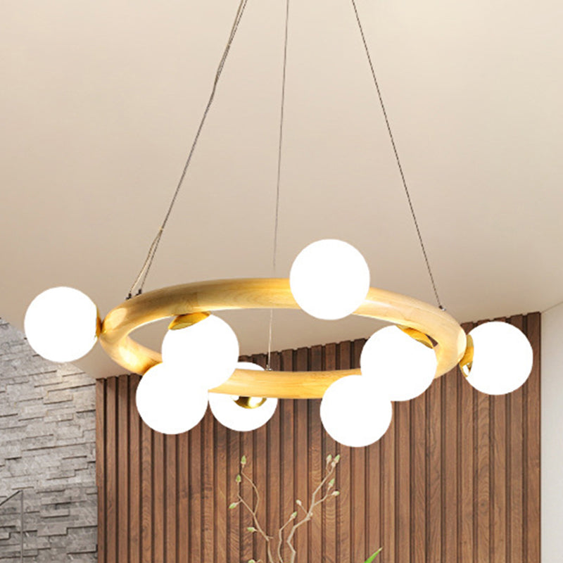 Lumière de suspension à anneau en bois avec une nuance à bulles