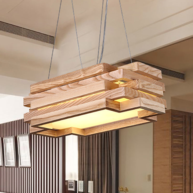 5-stufig Rechteck hängen hängendes Holz Nordic Stylish LED Pendellicht in Beige für Teestation