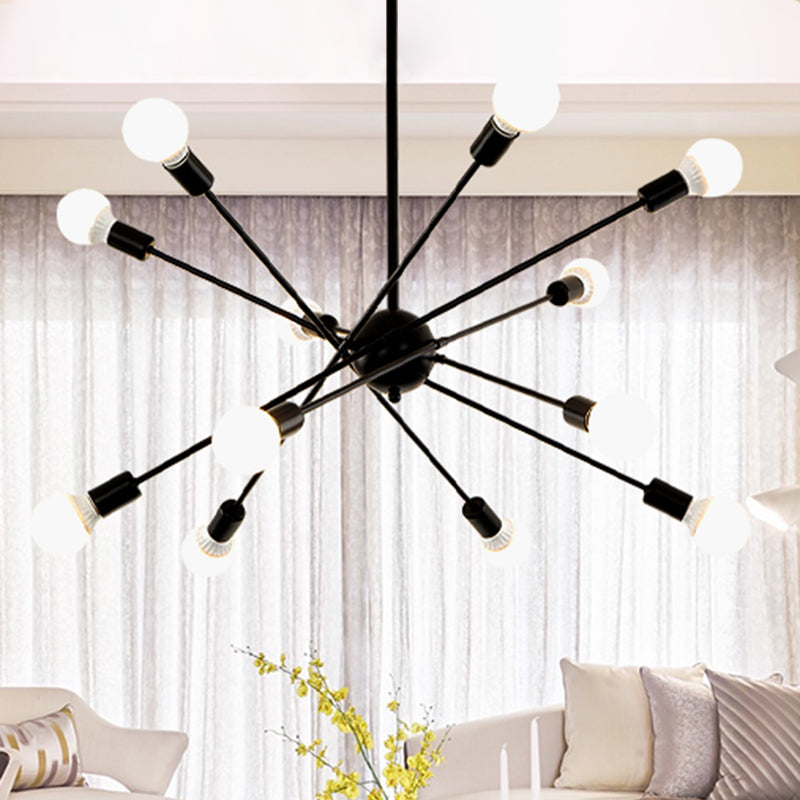 Study Room Firework Chandelier Light Metallic Simple Style Suspension Light in Black