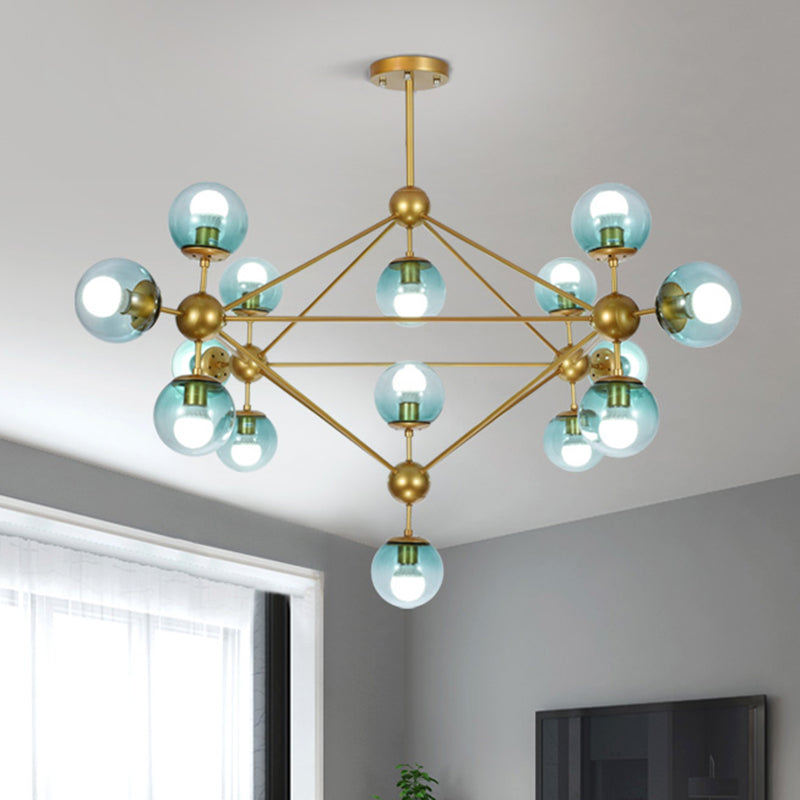 Modo Living Room Pendant Lamp Metal & Glass Multi-Head Contemporary Chandelier in Blue