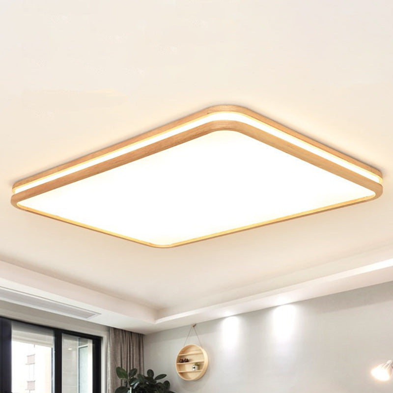 Living Room Rectangle Ceiling Light Acrylic Simple Style White Flush Mount Light with Wooden Edge