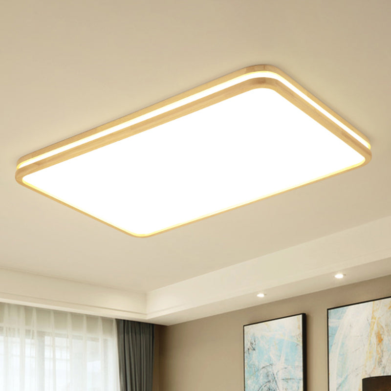 Living Room Rectangle Ceiling Light Acrylic Simple Style White Flush Mount Light with Wooden Edge