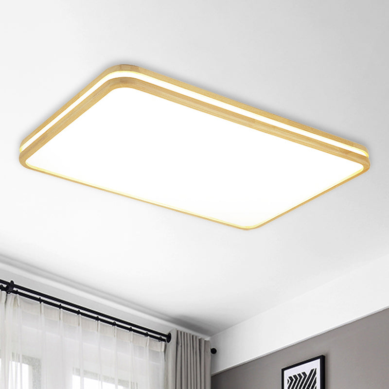 Living Room Rectangle Ceiling Light Acrylic Simple Style White Flush Mount Light with Wooden Edge