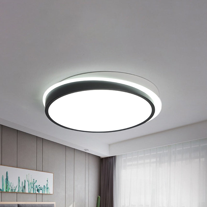 Plafoniera circolare nera da 18"/23,5" con montaggio a incasso, in metallo semplice, LED, per sala studio, montaggio a incasso in colore bianco caldo/bianco con diffusore in acrilico