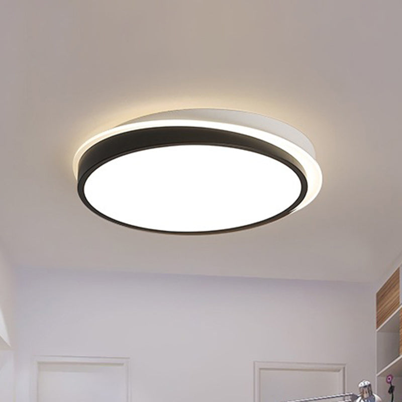 18"/23.5" Dia Black Circular Flush Mount Ceiling Light Simple Metal LED Study Room Ceiling Flush Mount in Warm/White with Acrylic Diffuser