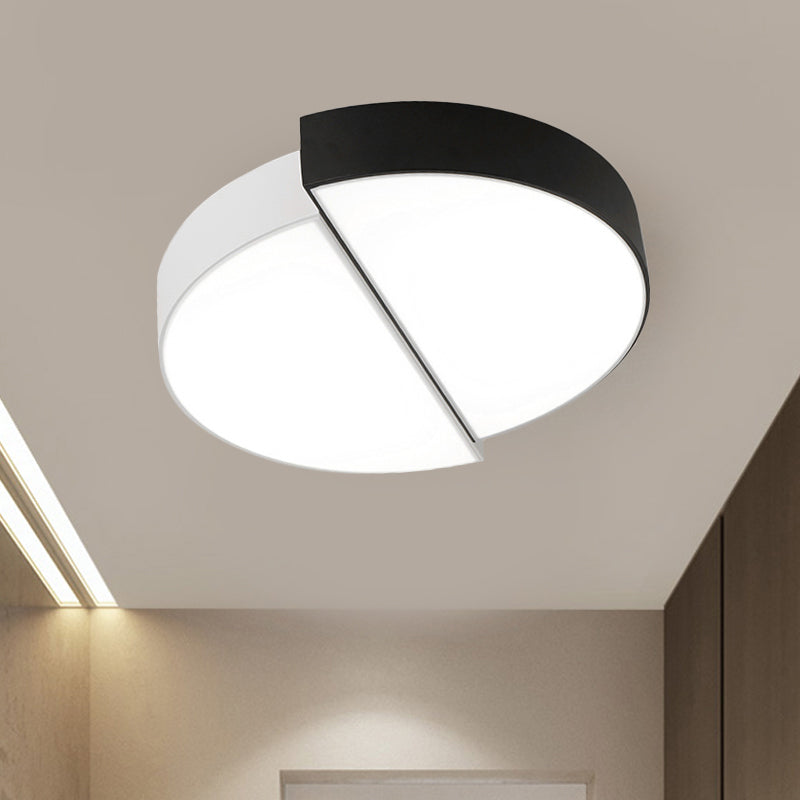 2 luces de techo semicirculares de metal nórdico, montaje empotrado LED integrado en blanco y negro con pantalla acrílica para sala de estar, 15"/19"/23" de diámetro