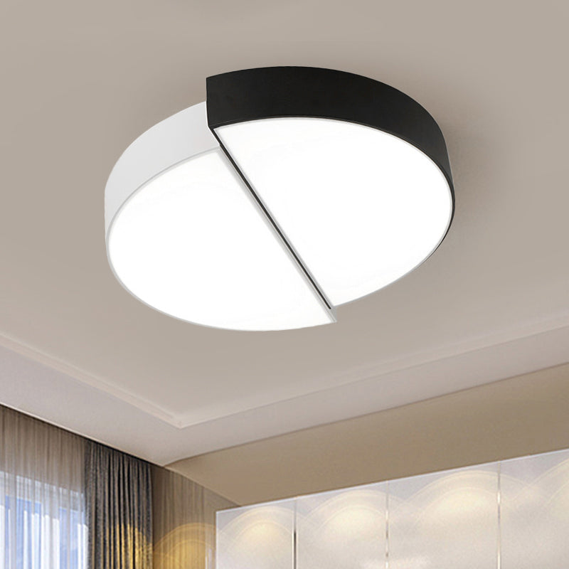 2 luces de techo semicirculares de metal nórdico, montaje empotrado LED integrado en blanco y negro con pantalla acrílica para sala de estar, 15"/19"/23" de diámetro