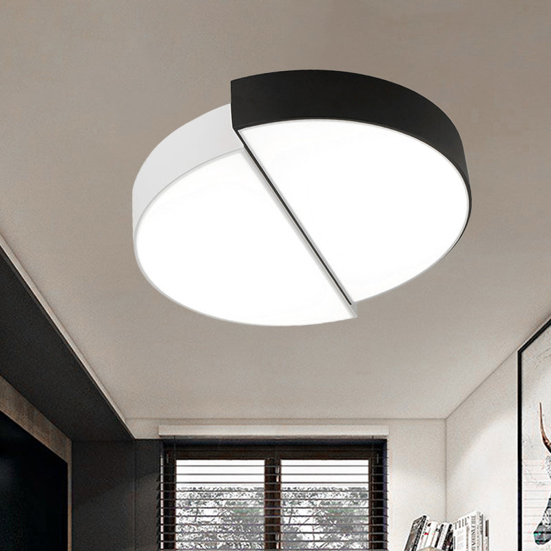 2 Semicirculaire Ceiling Light Nordic Metal Black and White LED Integrated LED Flush Mount avec Acrylic Shade for Living Room, 15 "/19" /23 " Dia