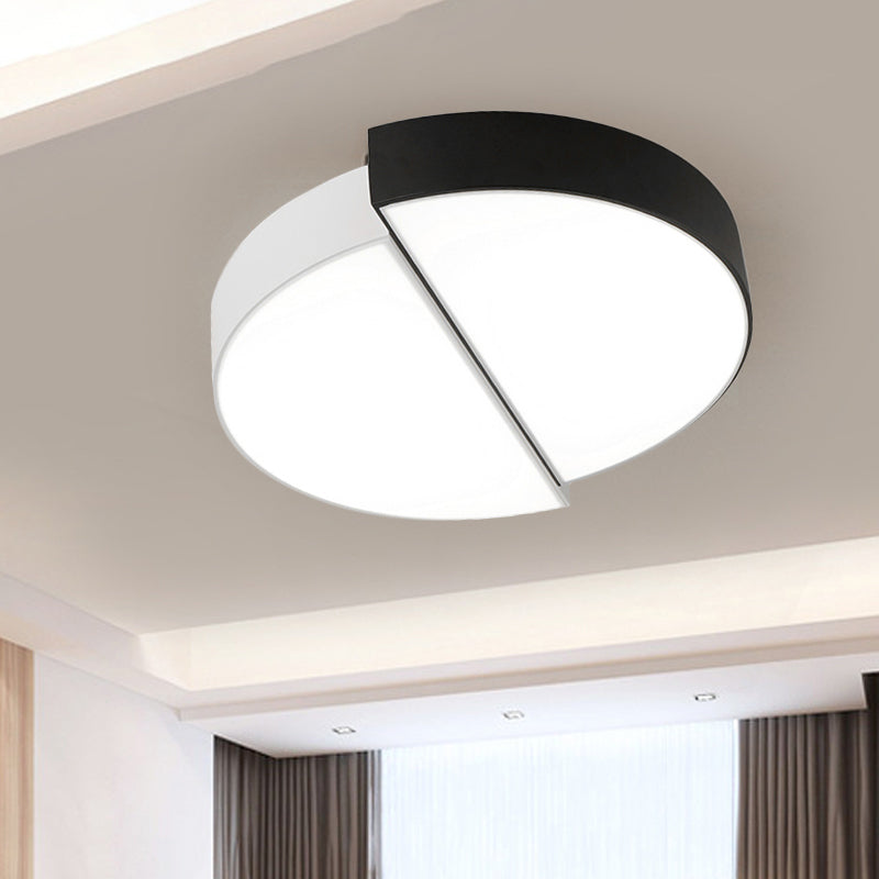 2 luces de techo semicirculares de metal nórdico, montaje empotrado LED integrado en blanco y negro con pantalla acrílica para sala de estar, 15"/19"/23" de diámetro