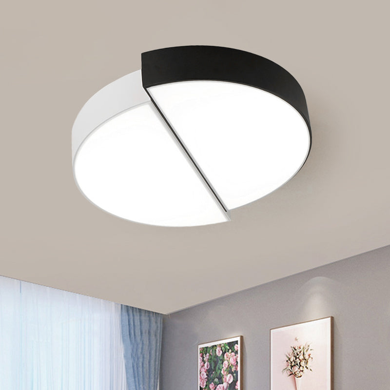 2 luces de techo semicirculares de metal nórdico, montaje empotrado LED integrado en blanco y negro con pantalla acrílica para sala de estar, 15"/19"/23" de diámetro