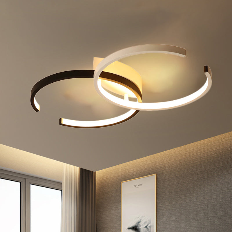 Black and White/White C-Shaped Ceiling Lighting Fixture Simplicity LED Acrylic Semi Flush Ceiling Light in Warm/White/Natural Light