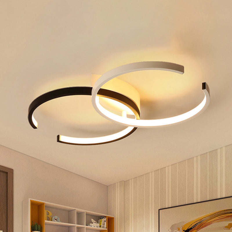 Black and White/White C-Shaped Ceiling Lighting Fixture Simplicity LED Acrylic Semi Flush Ceiling Light in Warm/White/Natural Light