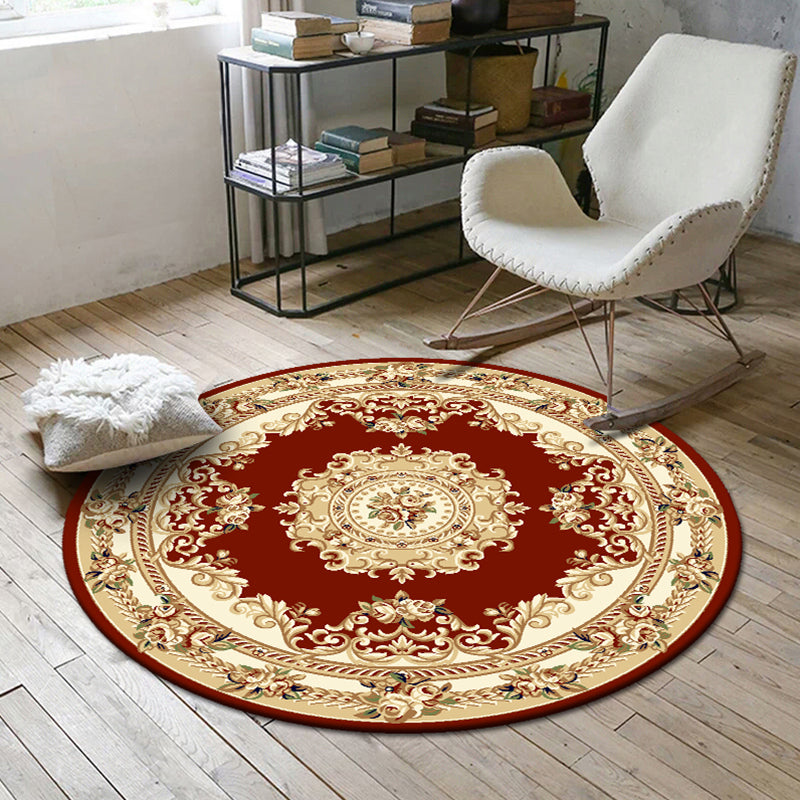 Retro Floral Printed Rug Multi Colored Polyster Indoor Rug Anti-Slip Pet Friendly Easy Care Area Carpet for Decoration