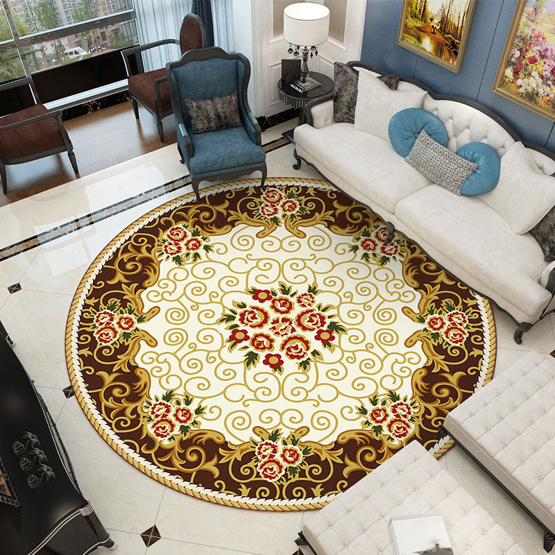 Shabby Chic Living Room Rug Multi Colored Flower Printed Indoor Rug Anti-Slip Pet Friendly Area Carpet