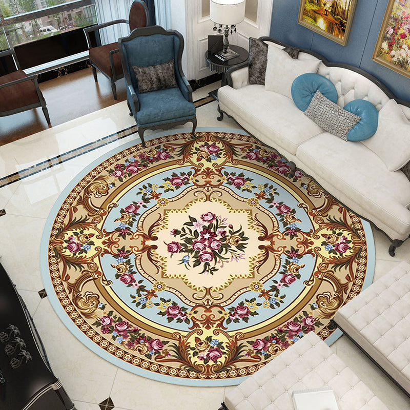 Shabby Chic Living Room Rug Multi Colored Flower Printed Indoor Rug Anti-Slip Pet Friendly Area Carpet