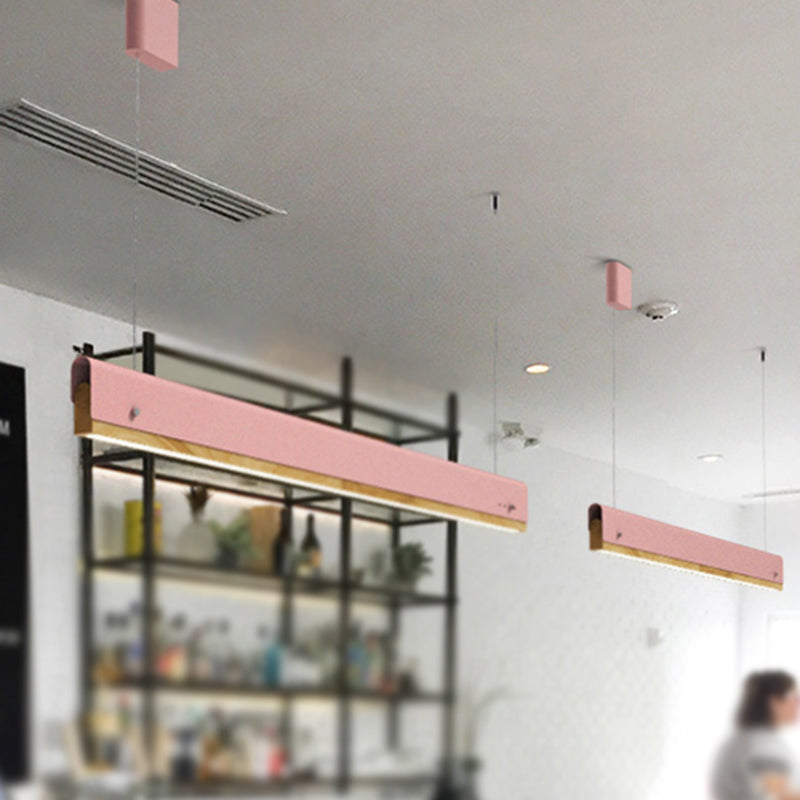 Rectangle Ceiling Pendant Light Modernism Wood and Metal 23.5"/35.5"/47" Wide 1 Light White/Pink/Yellow Hanging Lamp Kit