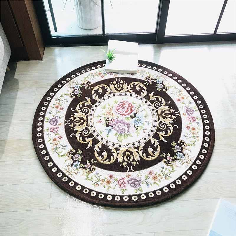 Antique Floral Printed Rug Multicolor Polypropylene Indoor Rug Anti-Slip Backing Pet Friendly Easy Care Carpet for Decor